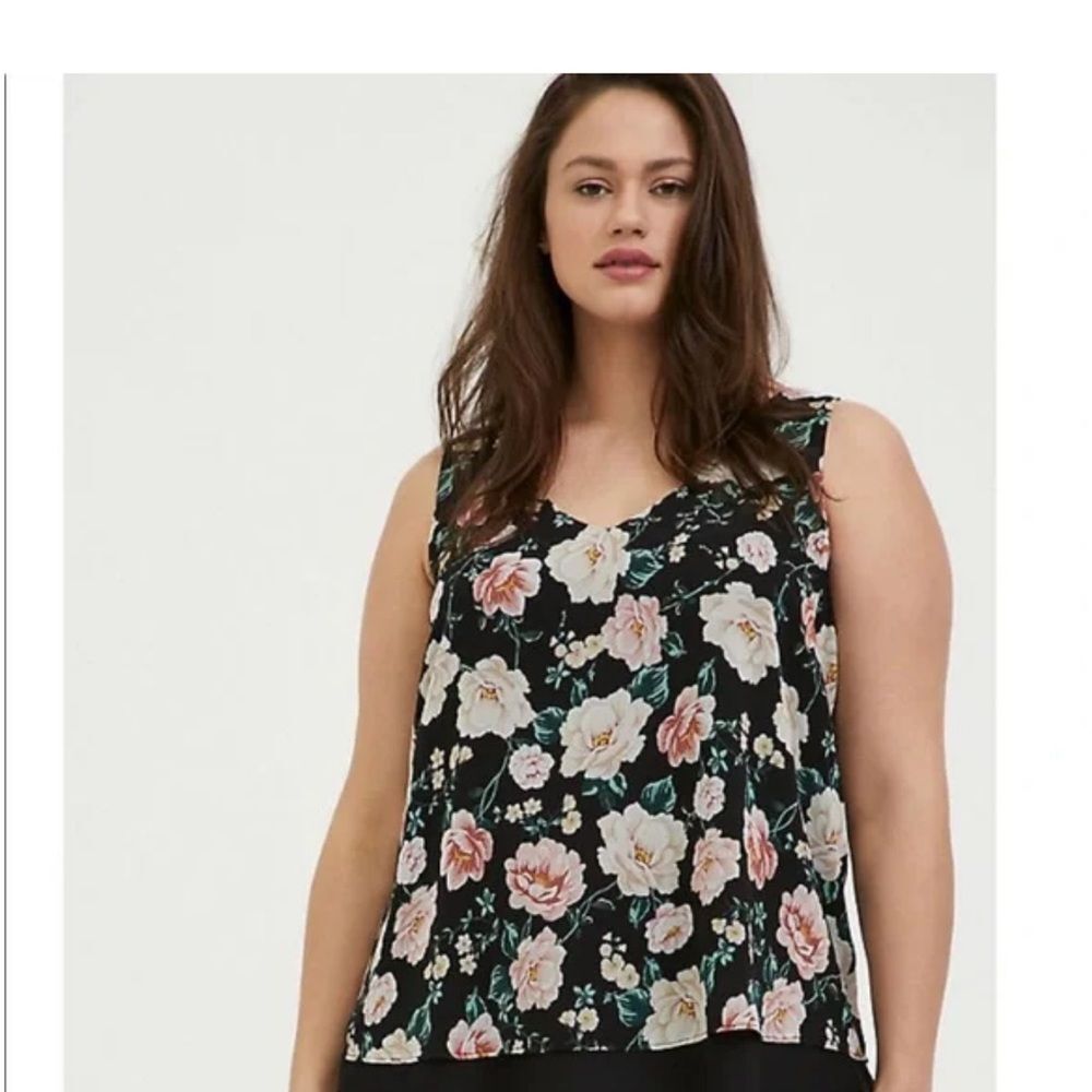 Torrid 'Georgette' black and pink Floral Roses Double Layer Swing Tank Top 3X